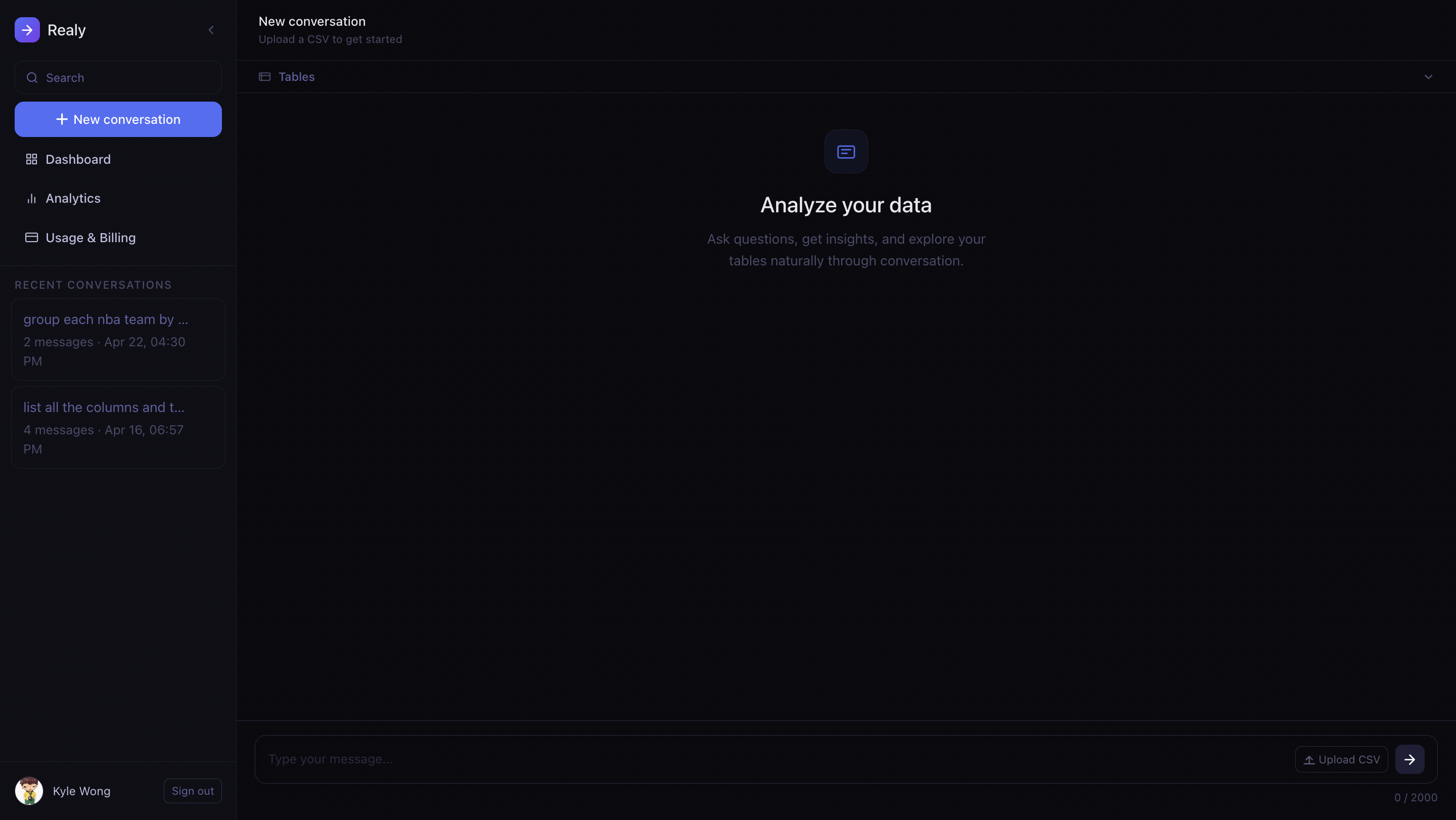 Realy chat and data workspace